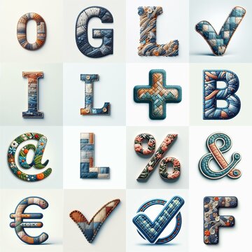 Fabric patches lettering. AI generated illustration