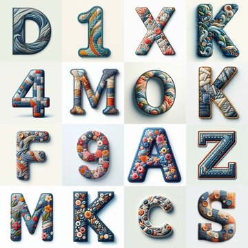 Fabric patches lettering. AI generated illustration