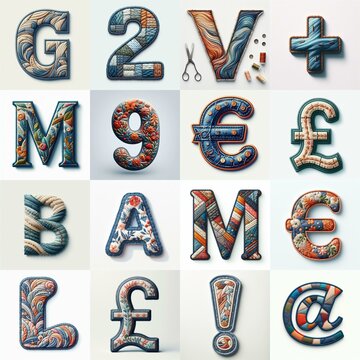 Fabric patches lettering. AI generated illustration