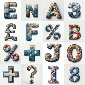 Fabric patches lettering. AI generated illustration