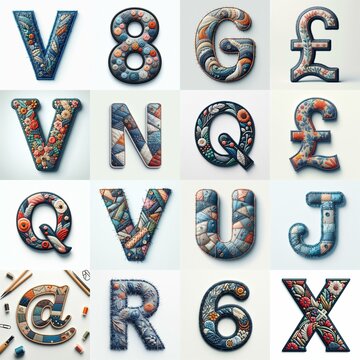 Fabric patches lettering. AI generated illustration