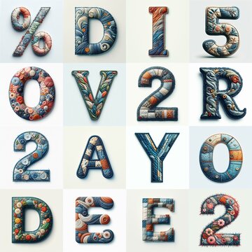 Fabric patches lettering. AI generated illustration