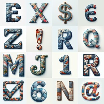 Fabric patches lettering. AI generated illustration