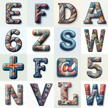 Fabric patches lettering. AI generated illustration