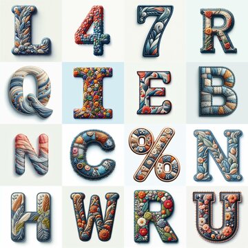 Fabric patches lettering. AI generated illustration