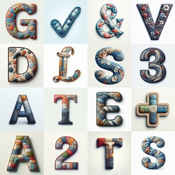 Fabric patches lettering. AI generated illustration