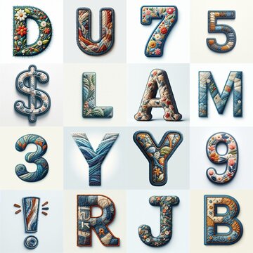 Fabric patches lettering. AI generated illustration