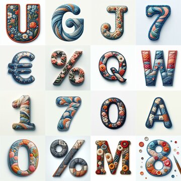 Fabric patches lettering. AI generated illustration