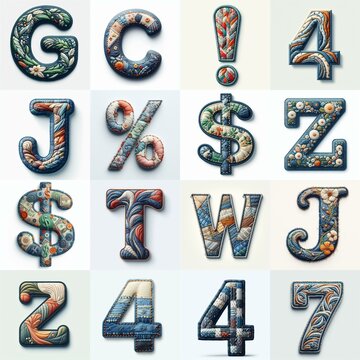 Fabric patches lettering. AI generated illustration