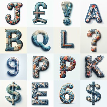 Fabric patches lettering. AI generated illustration