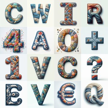 Fabric patches lettering. AI generated illustration