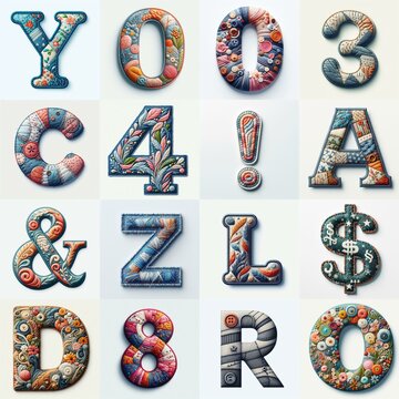 Fabric patches lettering. AI generated illustration