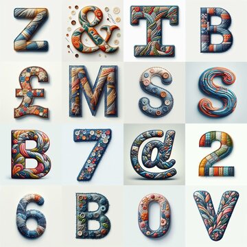Fabric patches lettering. AI generated illustration