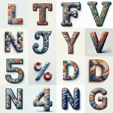Fabric patches lettering. AI generated illustration