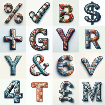Fabric patches lettering. AI generated illustration