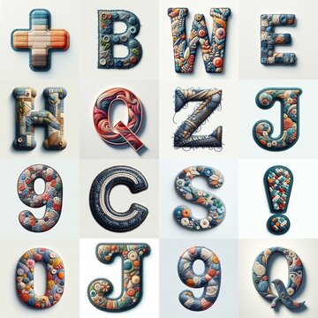 Fabric patches lettering. AI generated illustration