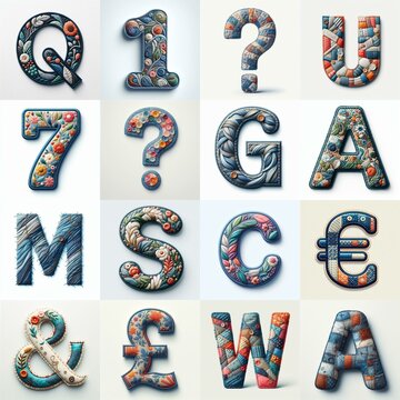 Fabric patches lettering. AI generated illustration