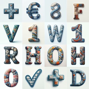 Fabric patches lettering. AI generated illustration
