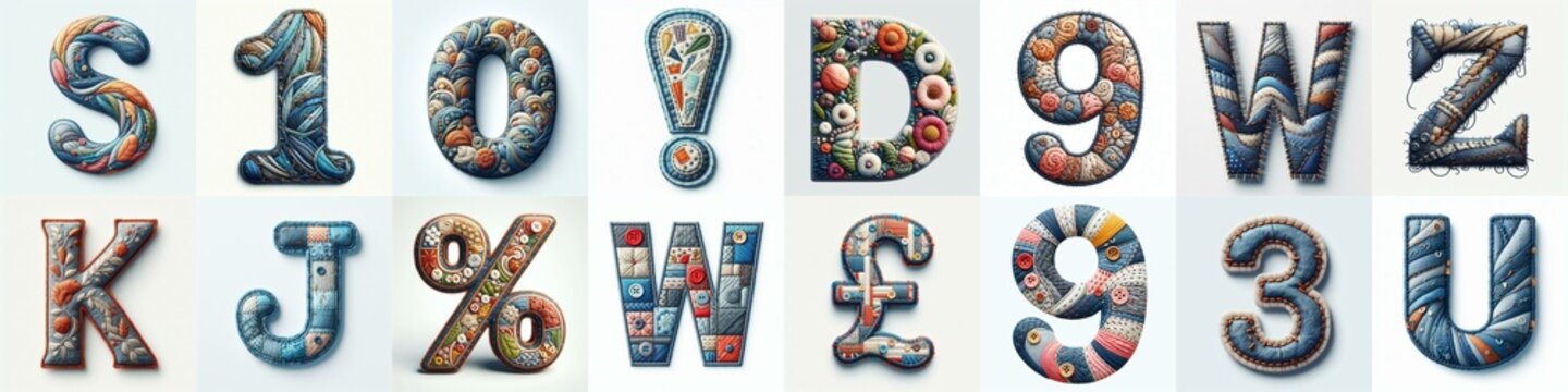 Fabric patches lettering. AI generated illustration