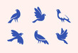 Abstract bird icon set num.2. Cute small sparrow or pigeon logo, bird vector silhouette.