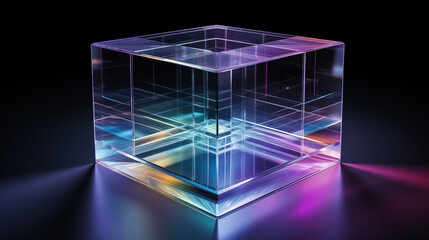 Poster - Glowing Transparent Cube with Neon Accents