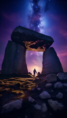 Canvas Print - ancient dolmen, megalithic masonry, under the starry sky