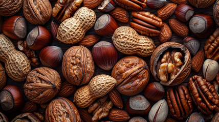 Wall Mural - Assorted nuts on a surface.