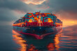 A colossal cargo ship, its massive hull adorned with colorful containers