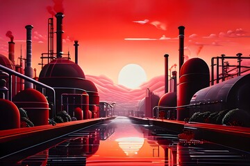 Wall Mural - industrial futuristic landscape merging with ecopunk aesthetics