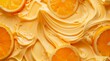 Surface of orange ice cream texture background, top view.
