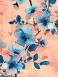 Watercolor turquoise floral pattern on peach background.