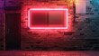 Neon sign on brick wall at night. Inscription blank space