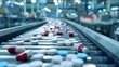 © Usman - A modern pharmaceutical industry factory with a high tech conveyor system efficiently processing and packaging various pills and drugs in a sterile environment