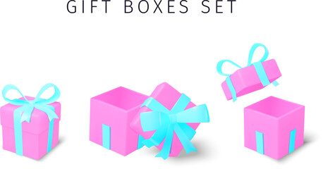 Fototapete - Gift boxes set 3D pink and blue design