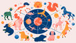 © Oksa Art - Colorful Zodiac Signs and Celestial Elements Vector Illustration