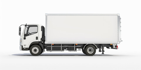 Wall Mural - Side view of modern white truck in white background