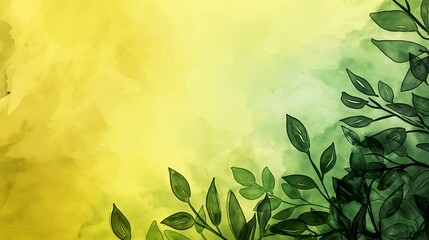 Wall Mural - Green Yellow Gradient, Leaf, Hand Painting Watercolor Illustration