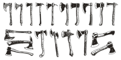 Wall Mural - Axes vintage set stickers monochrome