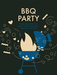 Barbecue poster. BBQ time. Abstract flat vector illustration with grill barbecue, doodle elements.  Barbecue party invitation for outdoor picnic. Perfect background for menu, posters, cover design