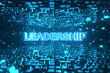 © photolas - LEADERSHIP text inside rotating cube platforms in cyberspace. High-tech neon 3D illustration.