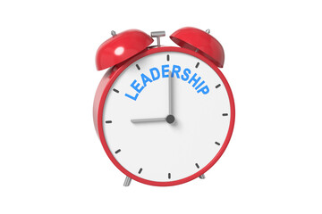 Poster - Ringing alarm clock text LEADERSHIP. Deadline concept. 3D illustration.