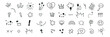 Anime emotion effect set. Doodle hand drawn design elements. Cartoon explosion effect, splash, exclamation. Arrows, heart, star, crown and speech bubbles. Vector illustration