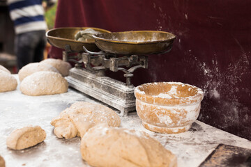 Wall Mural - Male hands knead yeast dough for baking bread