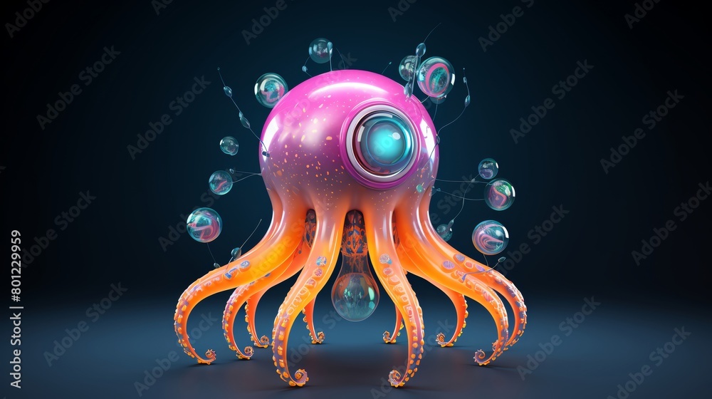 Whimsical 3D model of a multicolored alien creature with tentacles and ...