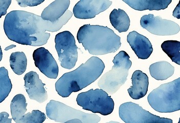 Wall Mural - 'artistic hand watercolor blue paint isolated background white pattern abstract texture design paper