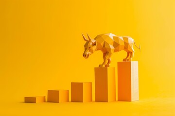 Wall Mural - Golden Bull on Rising Financial Graphs Symbolizing Bull Market