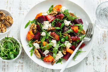 Wall Mural - Blood orange, beetroot, feta and walnut salad