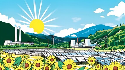 Wall Mural - Sustainable Energy Transition From Fossil Fuel to Renewable Power