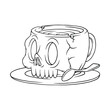 coloring illustration of skull coffee cups