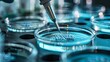 © JP STUDIO LAB - Detailed photo showcasing the latest breakthroughs in stem cell research, focusing on petri dishes containing stem cells and the precise tools used for manipulation